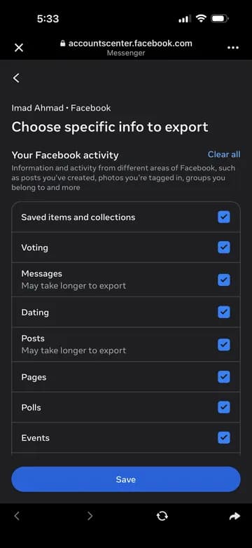 Customize information screen with only Messages selected